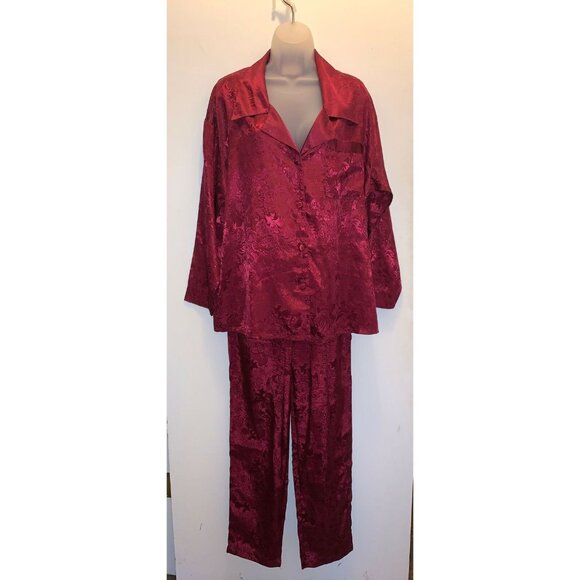 GOLD LABEL VICTORIA'S SECRET Burgundy Maroon Floral Jacquard Pajama Set ~ Small - Picture 1 of 11